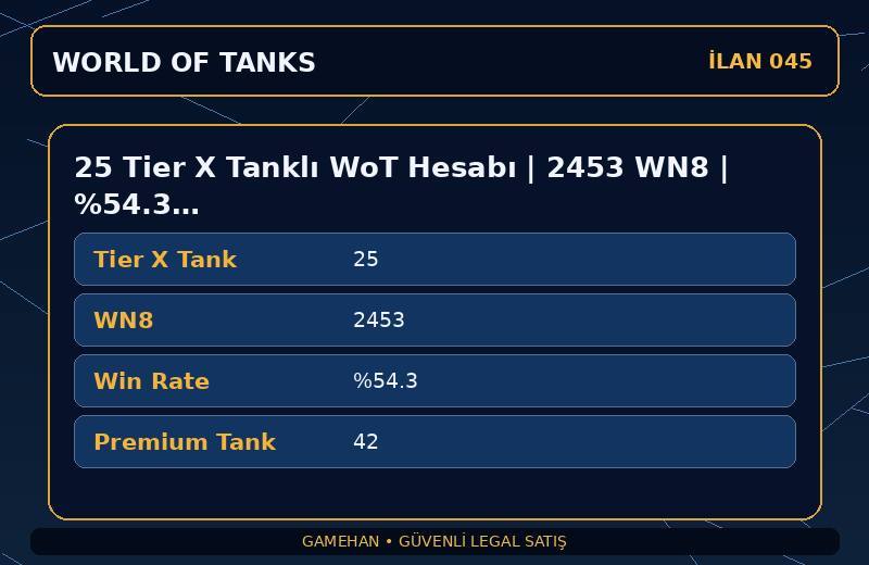 25 Tier X Tanklı WoT Hesabı | 2453 WN8 | %54.3 Win Rate | EU
