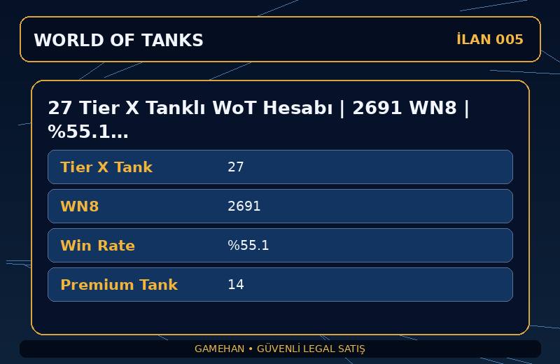 27 Tier X Tanklı WoT Hesabı | 2691 WN8 | %55.1 Win Rate | ASIA