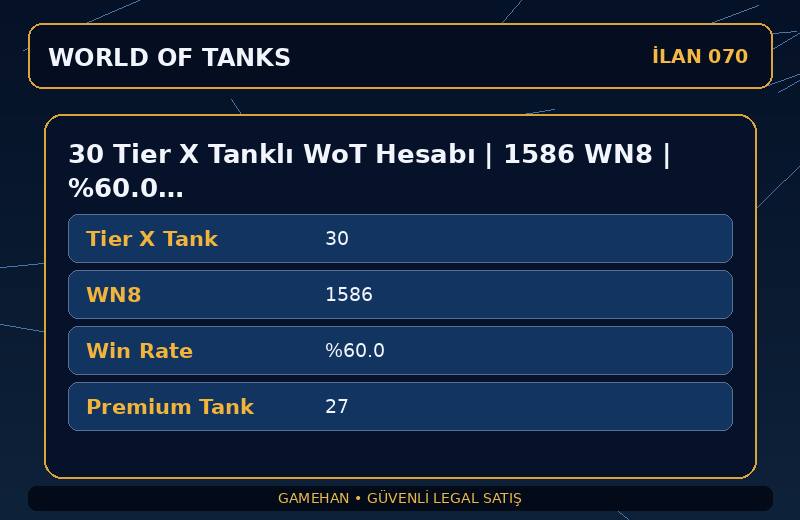 30 Tier X Tanklı WoT Hesabı | 1586 WN8 | %60.0 Win Rate | NA