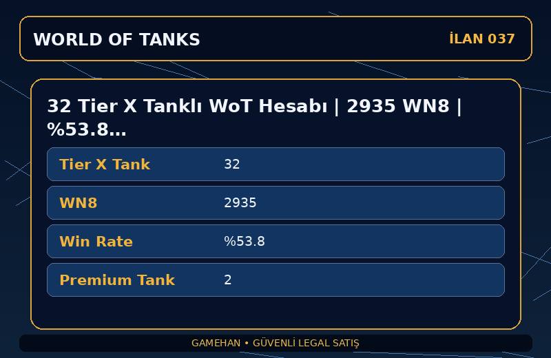 32 Tier X Tanklı WoT Hesabı | 2935 WN8 | %53.8 Win Rate | EU