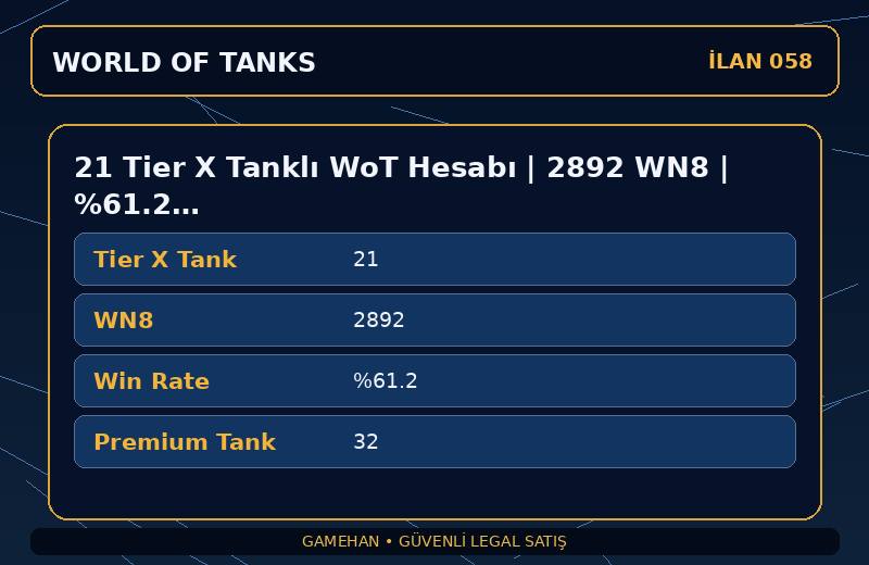 21 Tier X Tanklı WoT Hesabı | 2892 WN8 | %61.2 Win Rate | EU