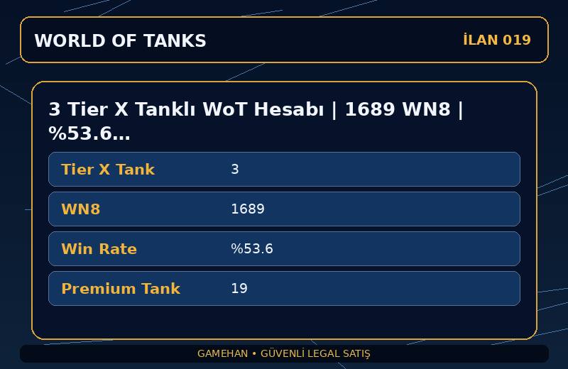 3 Tier X Tanklı WoT Hesabı | 1689 WN8 | %53.6 Win Rate | NA