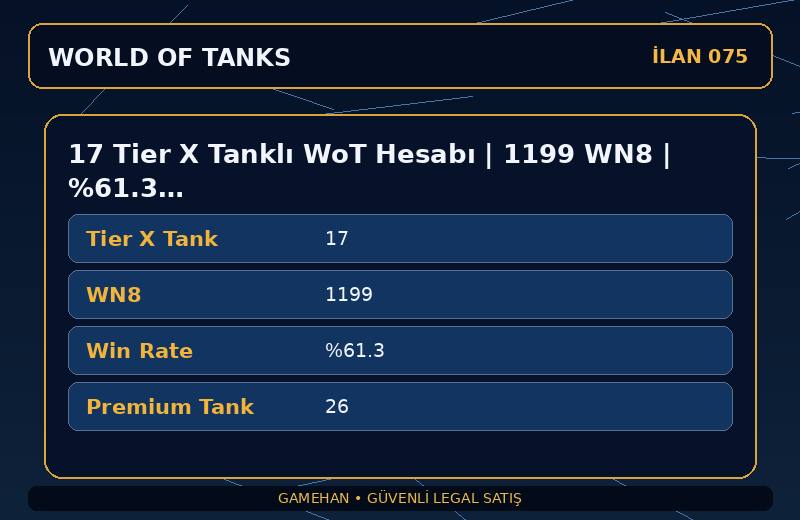17 Tier X Tanklı WoT Hesabı | 1199 WN8 | %61.3 Win Rate | EU