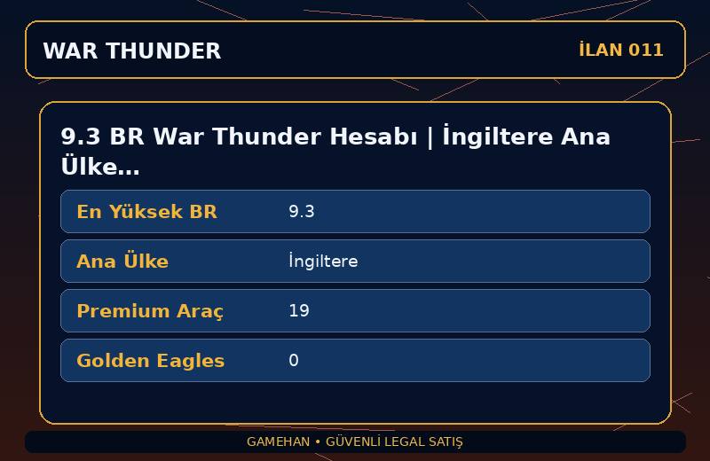 9.3 BR War Thunder Hesabı | İngiltere Ana Ülke | 19 Premium Araç | ASIA