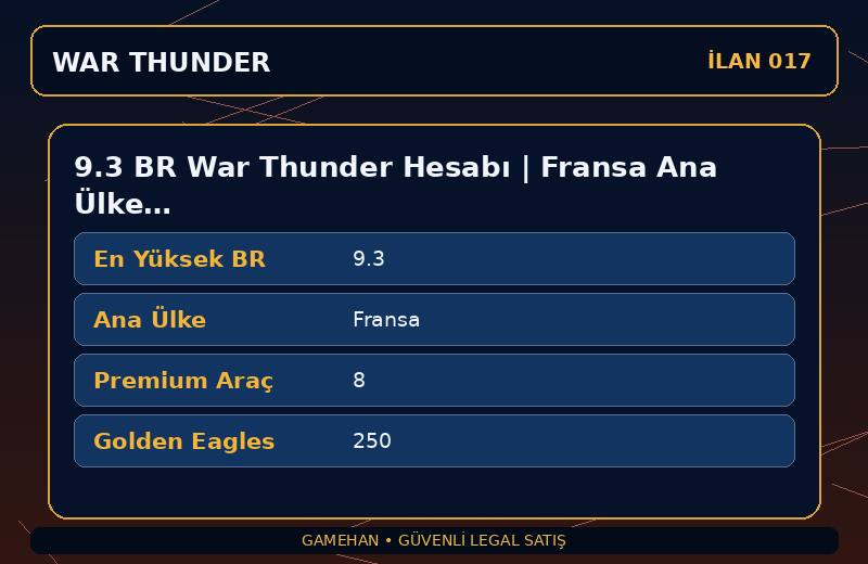 9.3 BR War Thunder Hesabı | Fransa Ana Ülke | 8 Premium Araç | CIS