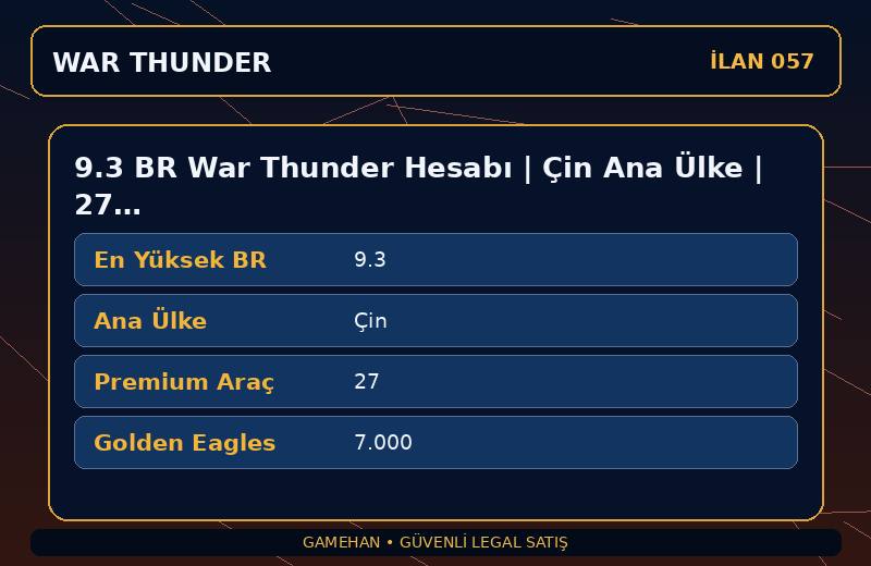 9.3 BR War Thunder Hesabı | Çin Ana Ülke | 27 Premium Araç | EU