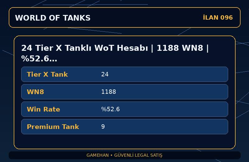 24 Tier X Tanklı WoT Hesabı | 1188 WN8 | %52.6 Win Rate | ASIA