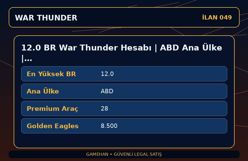 12.0 BR War Thunder Hesabı | ABD Ana Ülke | 28 Premium Araç | EU