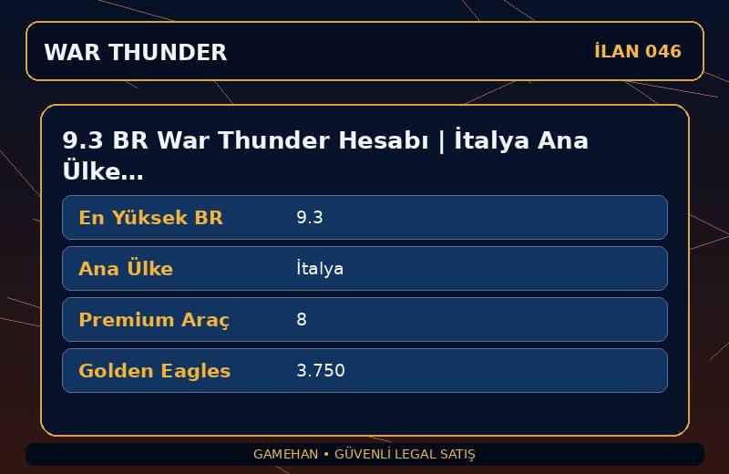 9.3 BR War Thunder Hesabı | İtalya Ana Ülke | 8 Premium Araç | ASIA