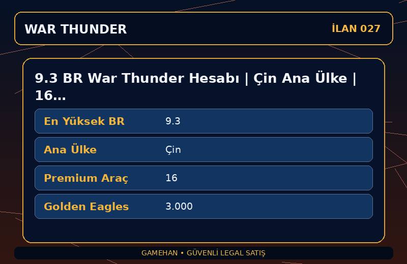 9.3 BR War Thunder Hesabı | Çin Ana Ülke | 16 Premium Araç | NA