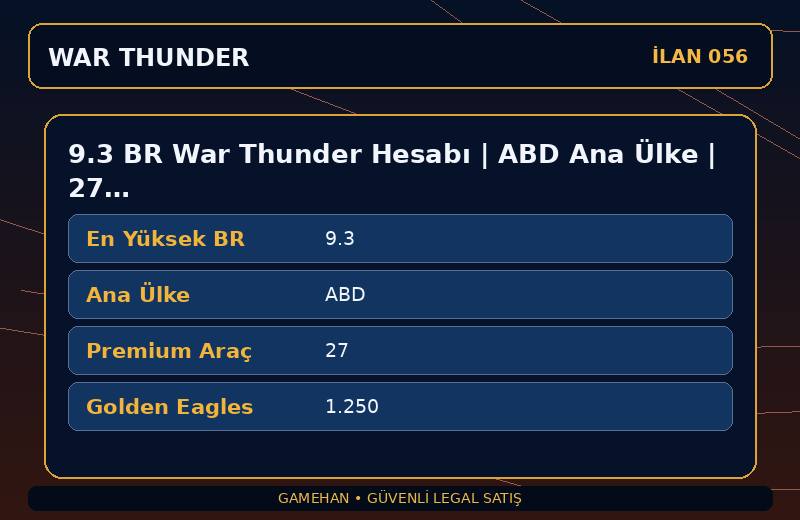 9.3 BR War Thunder Hesabı | ABD Ana Ülke | 27 Premium Araç | ASIA