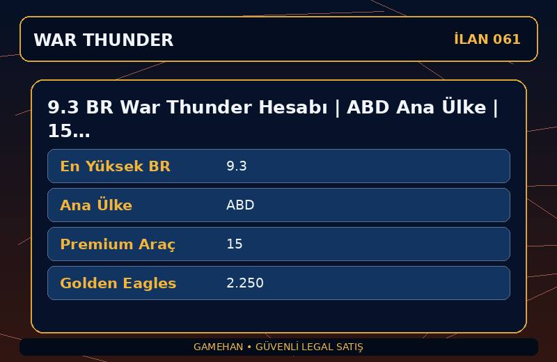 9.3 BR War Thunder Hesabı | ABD Ana Ülke | 15 Premium Araç | NA