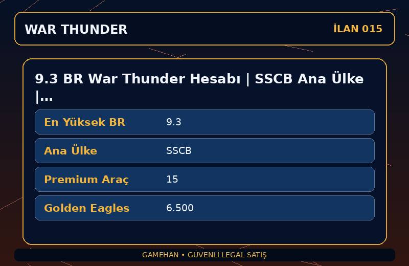 9.3 BR War Thunder Hesabı | SSCB Ana Ülke | 15 Premium Araç | ASIA