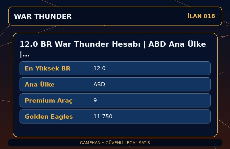 12.0 BR War Thunder Hesabı | ABD Ana Ülke | 9 Premium Araç | NA