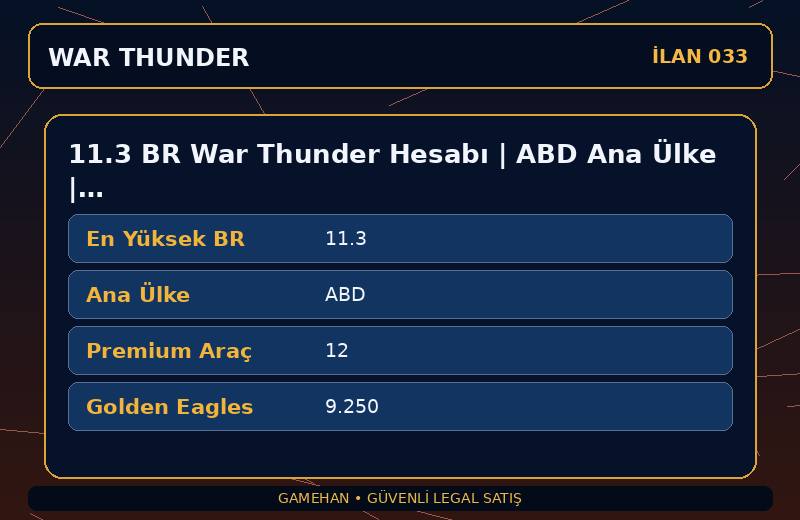 11.3 BR War Thunder Hesabı | ABD Ana Ülke | 12 Premium Araç | ASIA