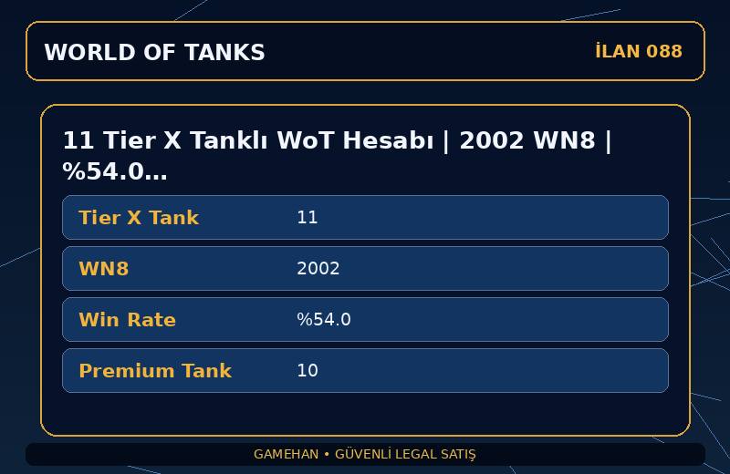 11 Tier X Tanklı WoT Hesabı | 2002 WN8 | %54.0 Win Rate | EU