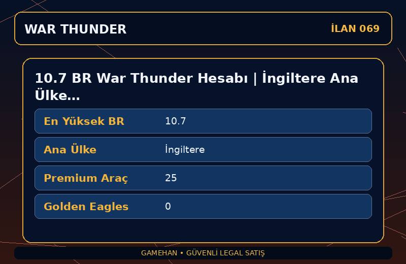 10.7 BR War Thunder Hesabı | İngiltere Ana Ülke | 25 Premium Araç | ASIA