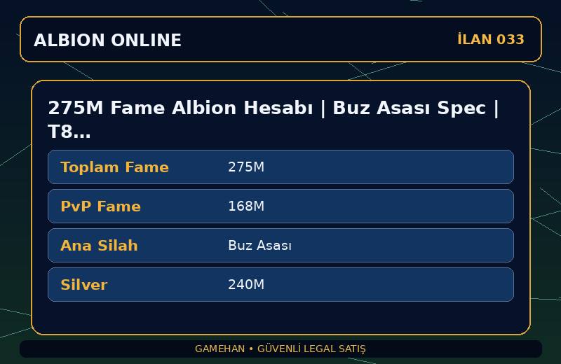 275M Fame Albion Hesabı | Buz Asası Spec | T8 Toplayıcılık | Europe