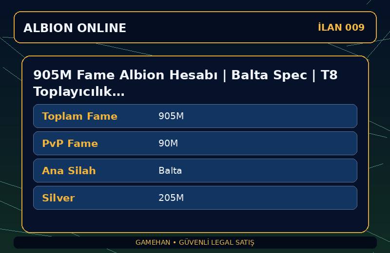 905M Fame Albion Hesabı | Balta Spec | T8 Toplayıcılık | Europe