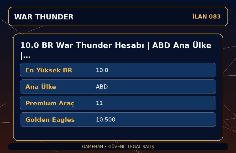 10.0 BR War Thunder Hesabı | ABD Ana Ülke | 11 Premium Araç | NA