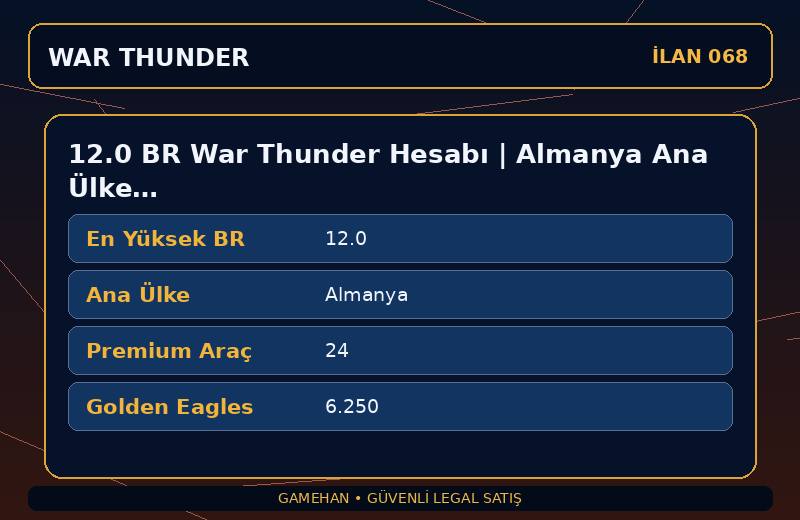 12.0 BR War Thunder Hesabı | Almanya Ana Ülke | 24 Premium Araç | NA