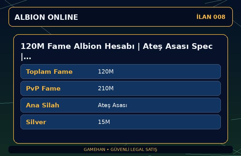 120M Fame Albion Hesabı | Ateş Asası Spec | T8 Toplayıcılık | Asia