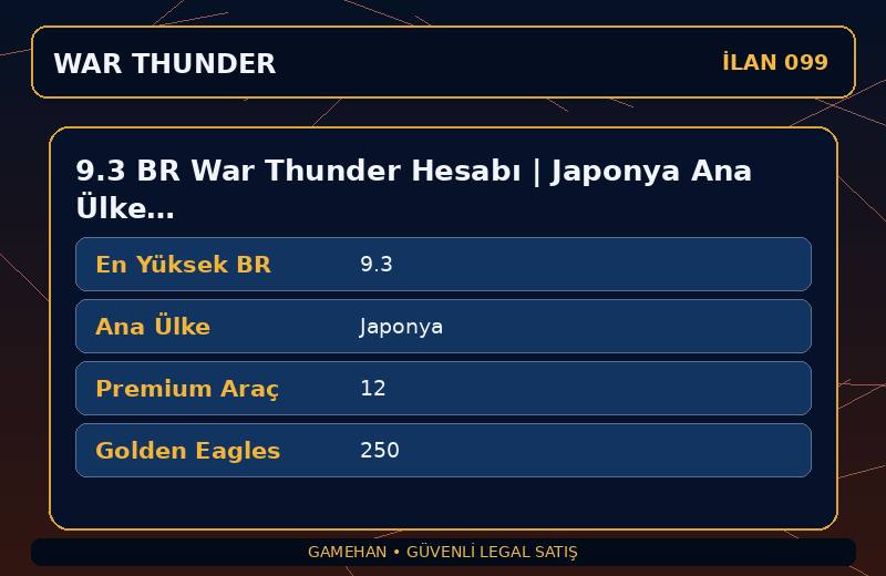 9.3 BR War Thunder Hesabı | Japonya Ana Ülke | 12 Premium Araç | EU