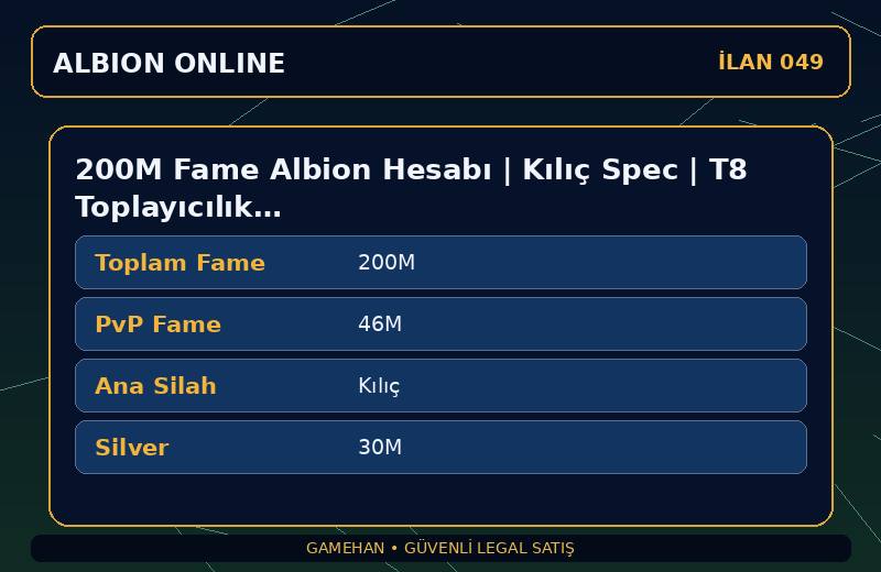 200M Fame Albion Hesabı | Kılıç Spec | T8 Toplayıcılık | Americas