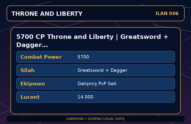 5700 CP Throne and Liberty | Greatsword + Dagger | Gelişmiş PvP Seti | EU