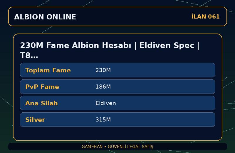 230M Fame Albion Hesabı | Eldiven Spec | T8 Toplayıcılık | Europe