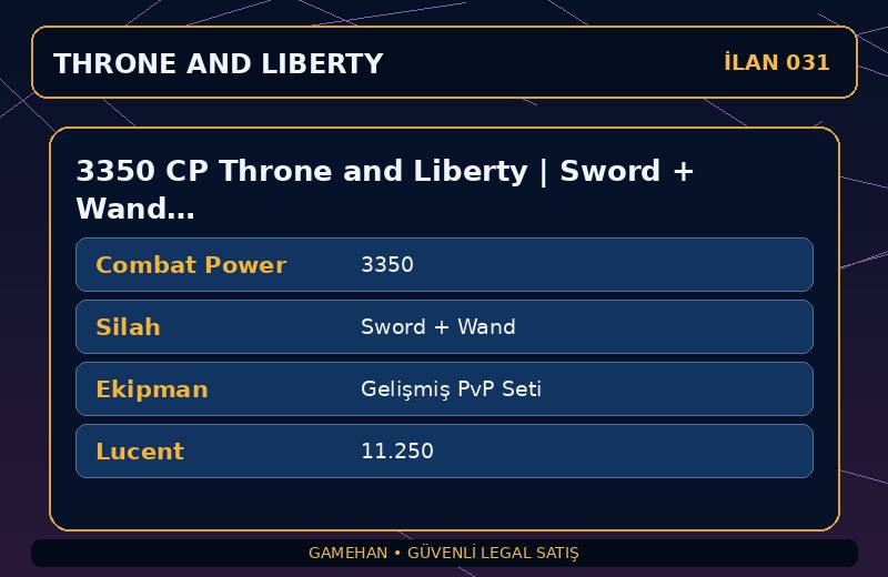 3350 CP Throne and Liberty | Sword + Wand | Gelişmiş PvP Seti | Asia