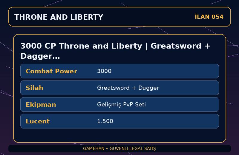 3000 CP Throne and Liberty | Greatsword + Dagger | Gelişmiş PvP Seti | NA West