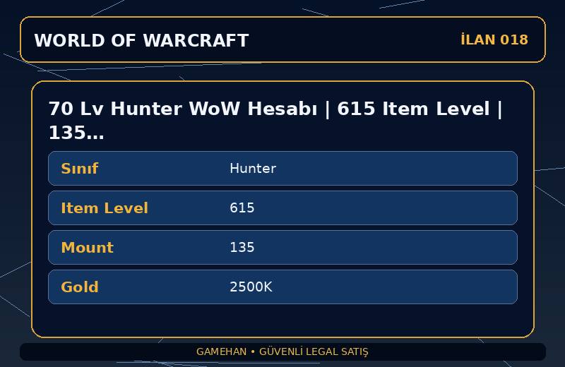 70 Lv Hunter WoW Hesabı | 615 Item Level | 135 Mount | Kazzak