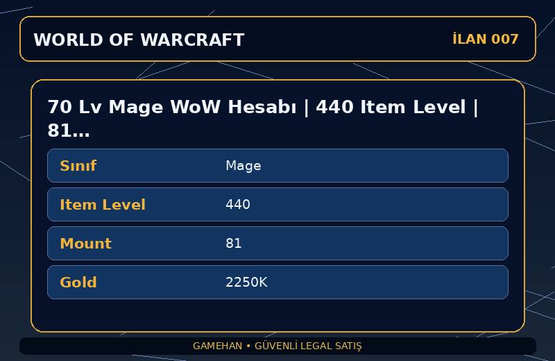 70 Lv Mage WoW Hesabı | 440 Item Level | 81 Mount | Ravencrest