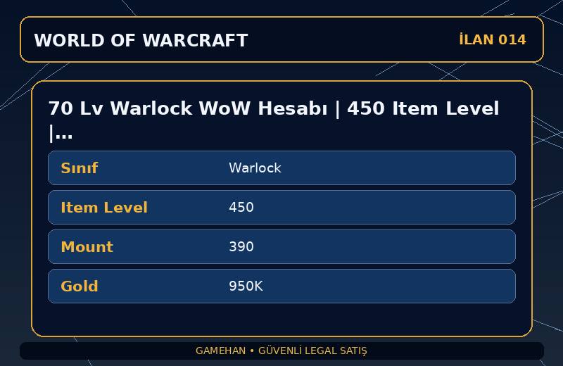 70 Lv Warlock WoW Hesabı | 450 Item Level | 390 Mount | Silvermoon