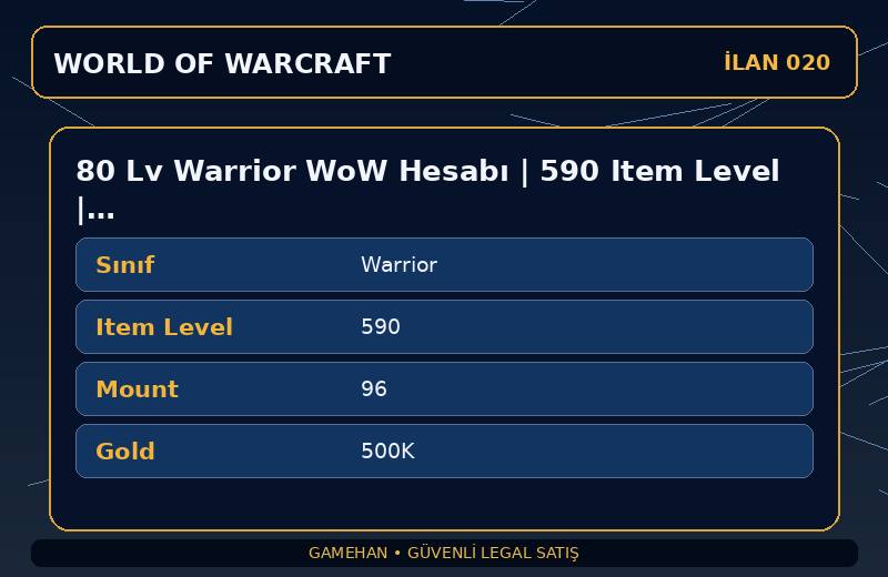 80 Lv Warrior WoW Hesabı | 590 Item Level | 96 Mount | Stormscale