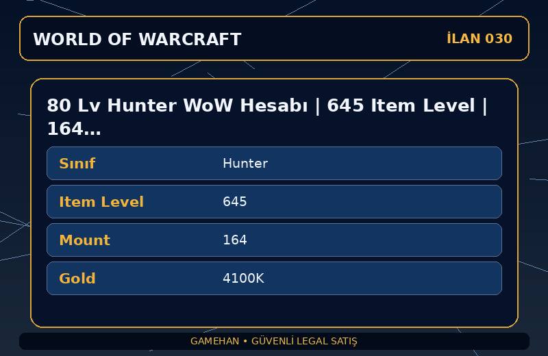 80 Lv Hunter WoW Hesabı | 645 Item Level | 164 Mount | Ravencrest