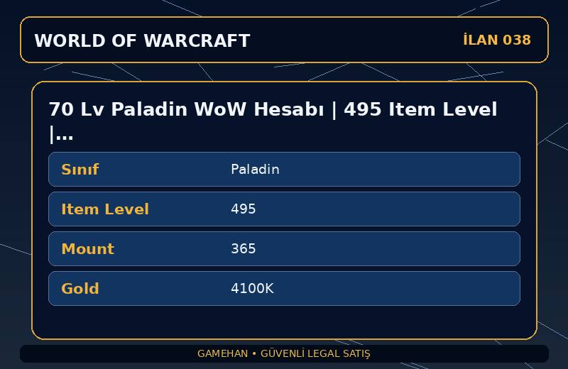 70 Lv Paladin WoW Hesabı | 495 Item Level | 365 Mount | Silvermoon