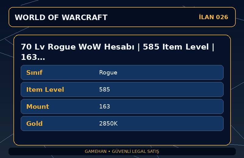 70 Lv Rogue WoW Hesabı | 585 Item Level | 163 Mount | Ravencrest