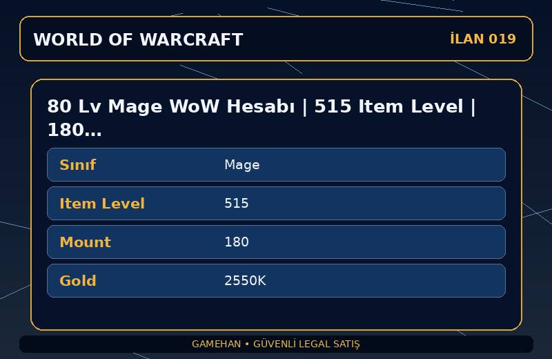80 Lv Mage WoW Hesabı | 515 Item Level | 180 Mount | Draenor