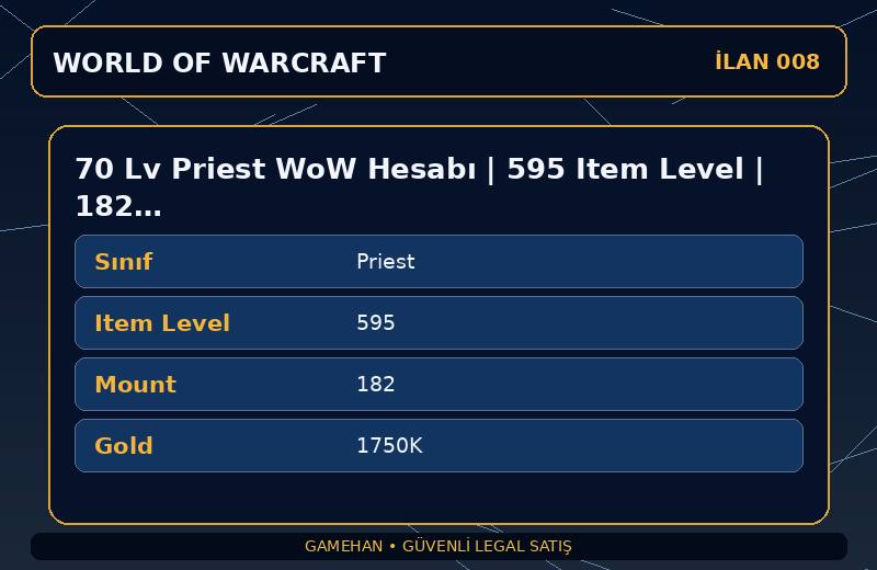 70 Lv Priest WoW Hesabı | 595 Item Level | 182 Mount | Tarren Mill