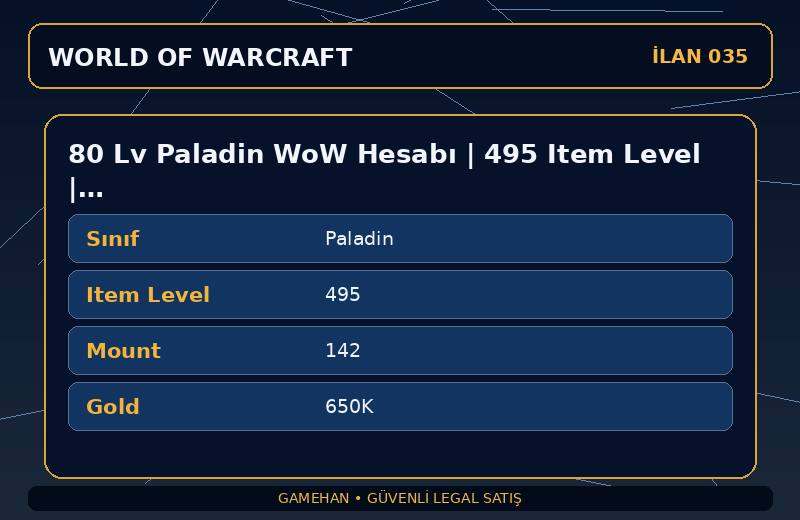 80 Lv Paladin WoW Hesabı | 495 Item Level | 142 Mount | Draenor