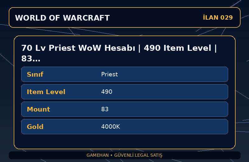 70 Lv Priest WoW Hesabı | 490 Item Level | 83 Mount | Stormscale