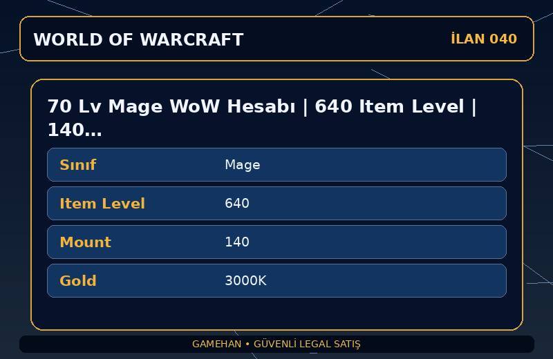 70 Lv Mage WoW Hesabı | 640 Item Level | 140 Mount | Tarren Mill