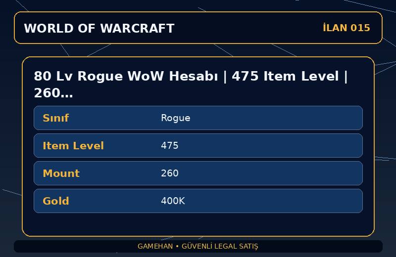 80 Lv Rogue WoW Hesabı | 475 Item Level | 260 Mount | Kazzak