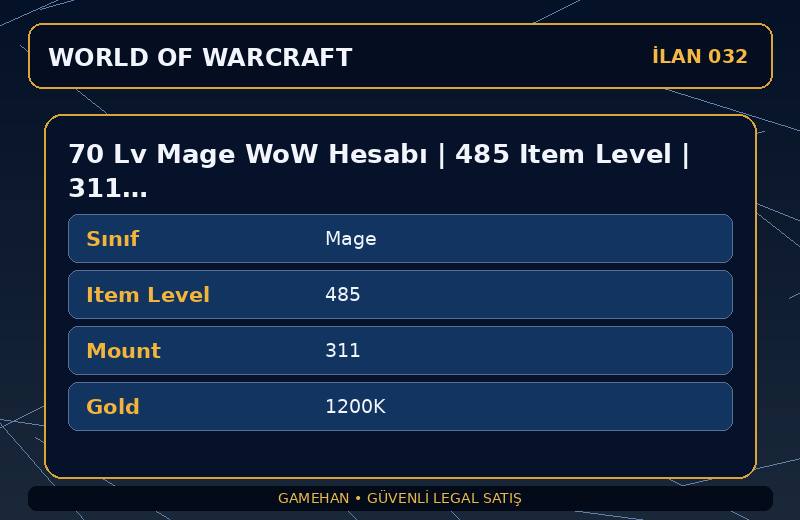70 Lv Mage WoW Hesabı | 485 Item Level | 311 Mount | Ravencrest