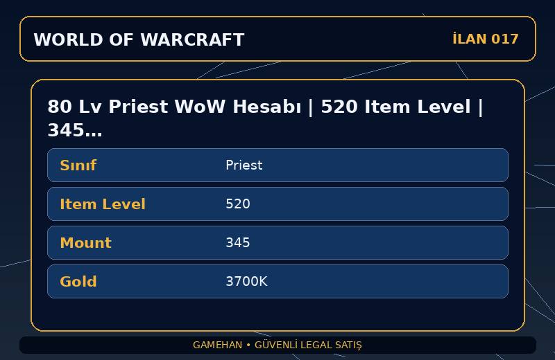 80 Lv Priest WoW Hesabı | 520 Item Level | 345 Mount | Kazzak