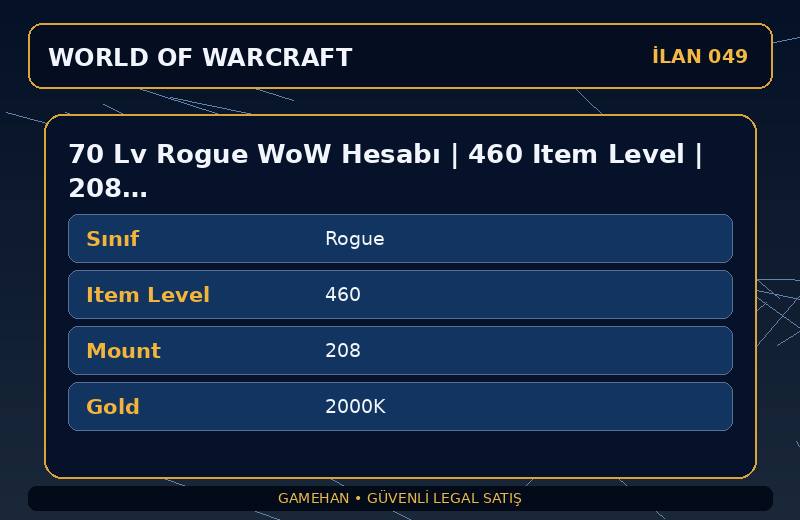 70 Lv Rogue WoW Hesabı | 460 Item Level | 208 Mount | Tarren Mill