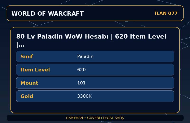 80 Lv Paladin WoW Hesabı | 620 Item Level | 101 Mount | Kazzak