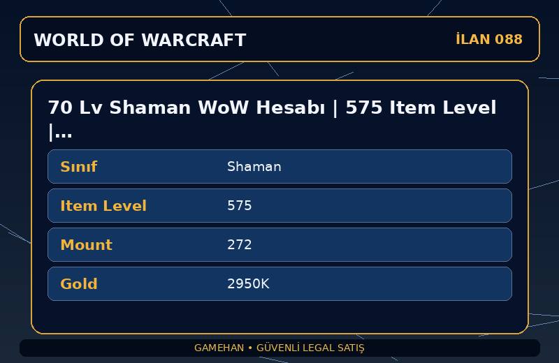 70 Lv Shaman WoW Hesabı | 575 Item Level | 272 Mount | Tarren Mill